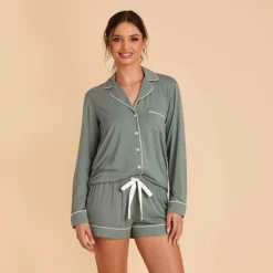 Jonny Long Sleeve Pajama Set - Sea Glass -US Skirt Sales 2024 sea glass jonny long sleeve bridesmaid pajama set 04