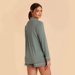 Jonny Long Sleeve Pajama Set - Sea Glass -US Skirt Sales 2024 sea glass jonny long sleeve bridesmaid pajama set 05
