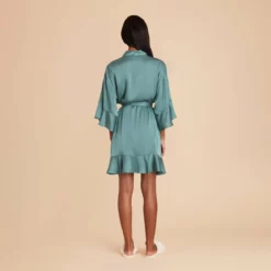 Kenny Ruffle Satin Robe - Sea Glass -US Skirt Sales 2024 sea glass kenny satin ruffle bridesmaid robe 07