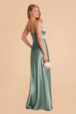 Kensie Shiny Satin Dress - Sea Glass -US Skirt Sales 2024 sea glass kensie satin bridesmaid dress 02