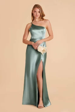 Kensie Shiny Satin Dress - Sea Glass -US Skirt Sales 2024 sea glass kensie satin bridesmaid dress 03
