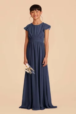 Celine Junior Dress - Slate Blue 6 Celine Junior Dress - Slate Blue -US Skirt Sales 2024 slate blue celine junior bridesmaid dress 01