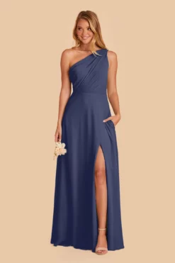 Kira Dress - Slate Blue -US Skirt Sales 2024 slate blue kira slit bridesmaid dress 03