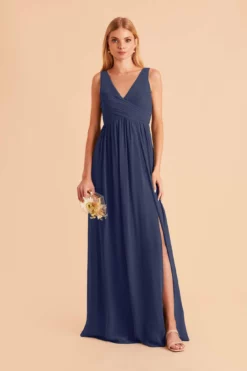 Laurie Empire Dress - Slate Blue -US Skirt Sales 2024 slate blue laurie slit bridesmaid dress 01