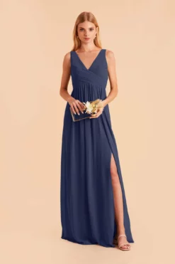 Laurie Empire Dress - Slate Blue -US Skirt Sales 2024 slate blue laurie slit bridesmaid dress 02