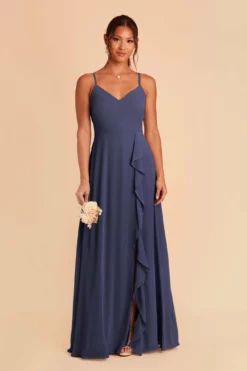 Theresa Chiffon Dress - Slate Blue -US Skirt Sales 2024 slate blue theresa convertible slit bridesmaid dress 01