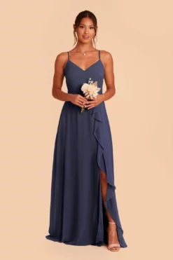 Theresa Chiffon Dress - Slate Blue -US Skirt Sales 2024 slate blue theresa convertible slit bridesmaid dress 04