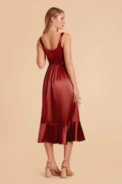 Eugenia Shiny Satin Convertible Midi Dress - Spice -US Skirt Sales 2024 spice eugenia convertible satin bridesmaid dress 05