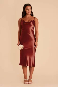 Lisa Shiny Satin Midi Dress - Spice -US Skirt Sales 2024 spice lisa midi satin bridesmaid dress 02