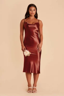 Lisa Shiny Satin Midi Dress - Spice -US Skirt Sales 2024 spice lisa midi satin bridesmaid dress 03