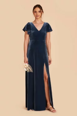 Hannah Velvet Dress - Storm Blue -US Skirt Sales 2024 storm blue hannah velvet bridesmaid dress 01
