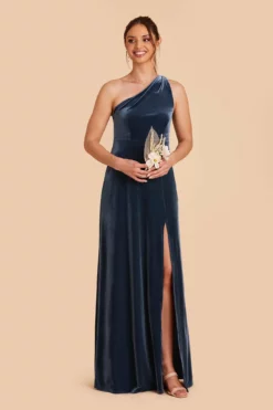 Kira Velvet Dress - Storm Blue -US Skirt Sales 2024 storm blue kira velvet bridesmaid dress 02