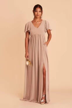 Hannah Empire Dress - Taupe -US Skirt Sales 2024 taupe hannah bridesmaid dress 02