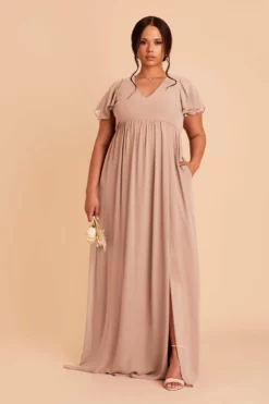 Hannah Empire Dress - Taupe -US Skirt Sales 2024 taupe hannah plus size bridesmaid dress 02