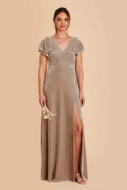 Hannah Velvet Dress - Taupe -US Skirt Sales 2024 taupe hannah velvet bridesmaid dress 01