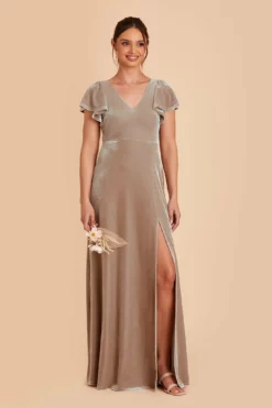 Hannah Velvet Dress - Taupe -US Skirt Sales 2024 taupe hannah velvet bridesmaid dress 02