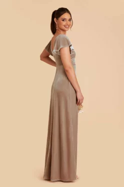Hannah Velvet Dress - Taupe -US Skirt Sales 2024 taupe hannah velvet bridesmaid dress 05