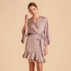 Kenny Ruffle Satin Robe - Mauve Taupe -US Skirt Sales 2024 taupe kenny satin ruffle bridesmaid robes 07