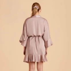 Kenny Ruffle Satin Robe - Mauve Taupe -US Skirt Sales 2024 taupe kenny satin ruffle bridesmaid robes 08