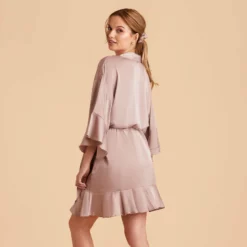 Kenny Ruffle Satin Robe - Mauve Taupe -US Skirt Sales 2024 taupe kenny satin ruffle bridesmaid robes 09