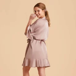 Kenny Ruffle Satin Robe - Mauve Taupe -US Skirt Sales 2024 taupe kenny satin ruffle bridesmaid robes 10