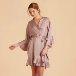 Kenny Ruffle Satin Robe - Mauve Taupe -US Skirt Sales 2024 taupe kenny satin ruffle bridesmaid robes 11