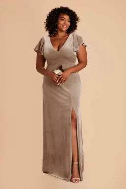 Hannah Velvet Dress - Taupe -US Skirt Sales 2024 taupe kira velvet plus size bridesmaid dress 02