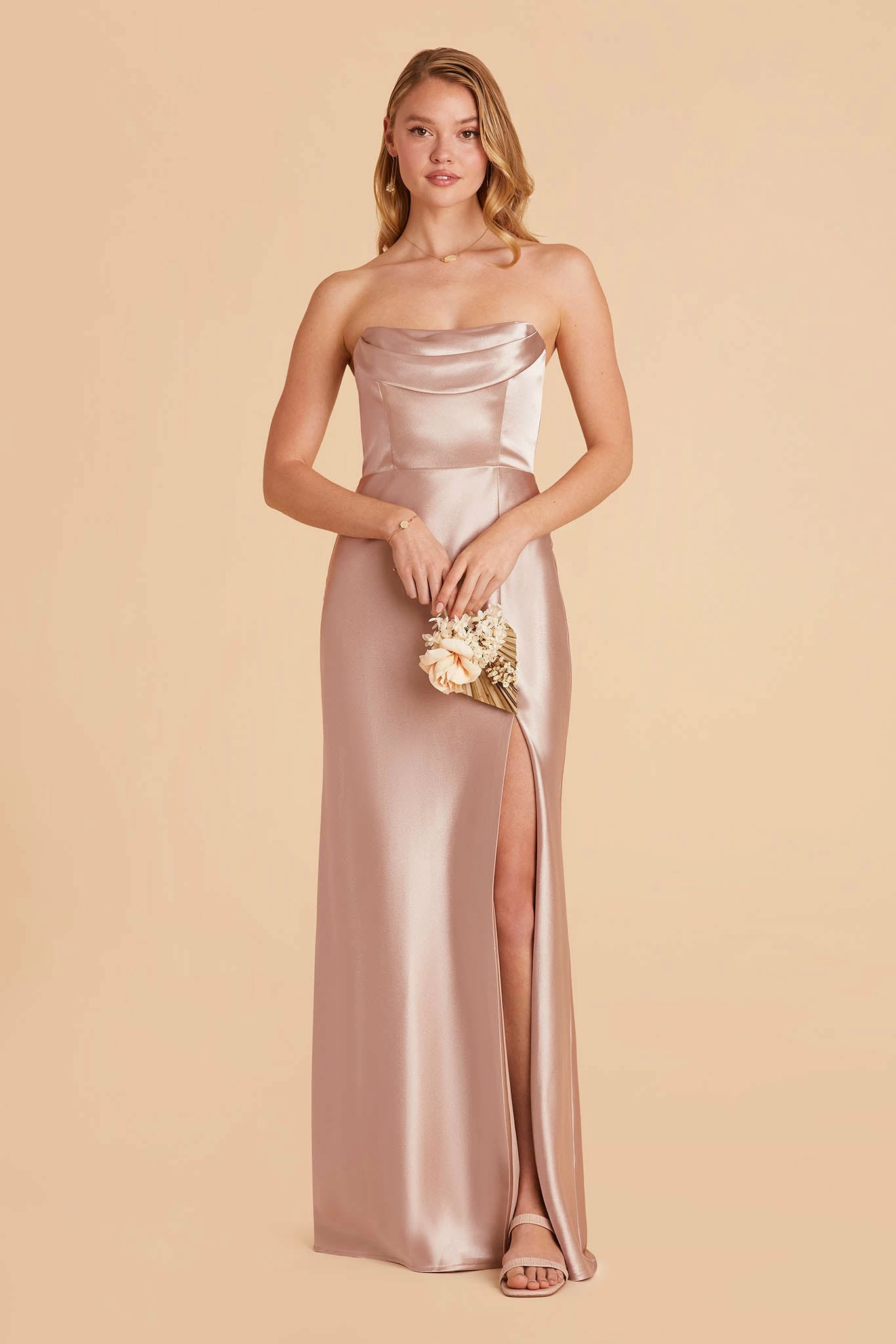 Mia Shiny Satin Convertible Dress - Taupe 1 Mia Shiny Satin Convertible Dress - Taupe