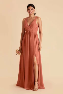 Laurie Empire Dress - Terracotta -US Skirt Sales 2024 terracotta laurie slit bridesmaid dress 01