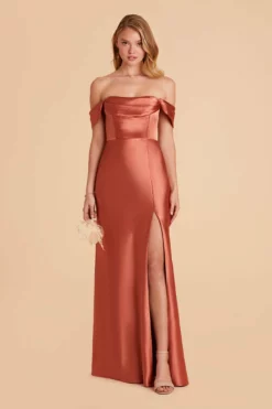 Mia Shiny Satin Convertible Dress - Terracotta -US Skirt Sales 2024 terracotta mia convertible satin bridesmaid dress 02