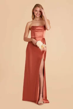 Mia Shiny Satin Convertible Dress - Terracotta -US Skirt Sales 2024 terracotta mia convertible satin bridesmaid dress 06