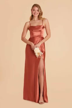 Mia Shiny Satin Convertible Dress - Terracotta -US Skirt Sales 2024 terracotta mia convertible satin bridesmaid dress 09