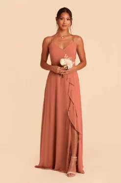 Theresa Chiffon Dress - Terracotta -US Skirt Sales 2024 terracotta theresa convertible slit bridesmaid dress 02