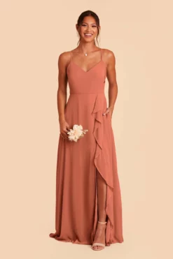 Theresa Chiffon Dress - Terracotta -US Skirt Sales 2024 terracotta theresa convertible slit bridesmaid dress 03