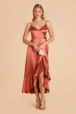 YC Shiny Satin Midi Dress - Terracotta