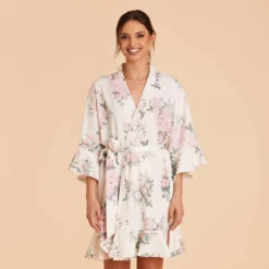 Kenny Floral Ruffle Robe - White Floral Rose