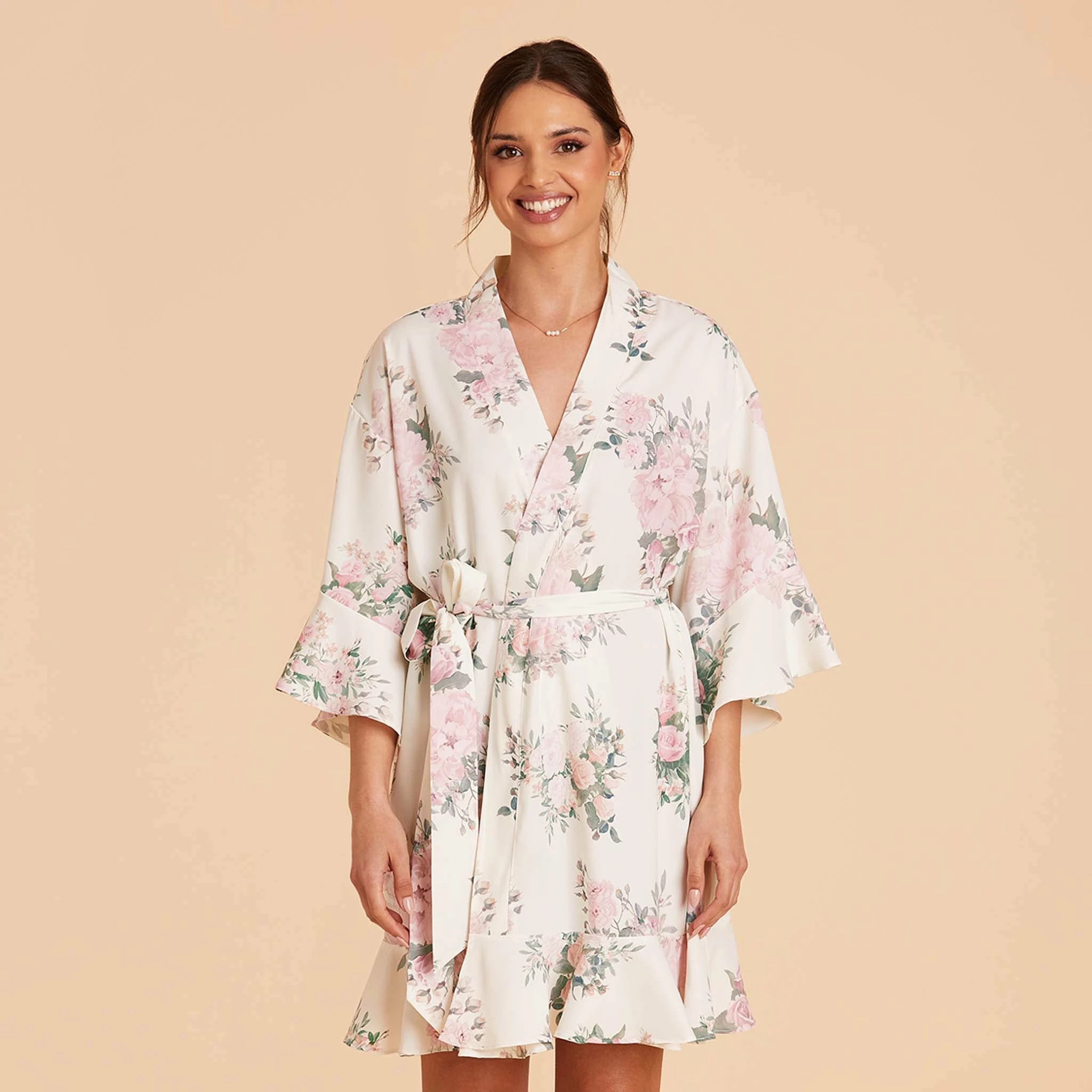 Kenny Floral Ruffle Robe - White Floral Rose 1 Kenny Floral Ruffle Robe - White Floral Rose
