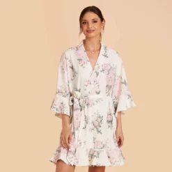 Kenny Floral Ruffle Robe - White Floral Rose 8 Kenny Floral Ruffle Robe - White Floral Rose -US Skirt Sales 2024 white floral rose kenny bridesmaid robe 02