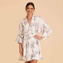 Kenny Floral Ruffle Robe - White Floral Rose 9 Kenny Floral Ruffle Robe - White Floral Rose -US Skirt Sales 2024 white floral rose kenny bridesmaid robe 03
