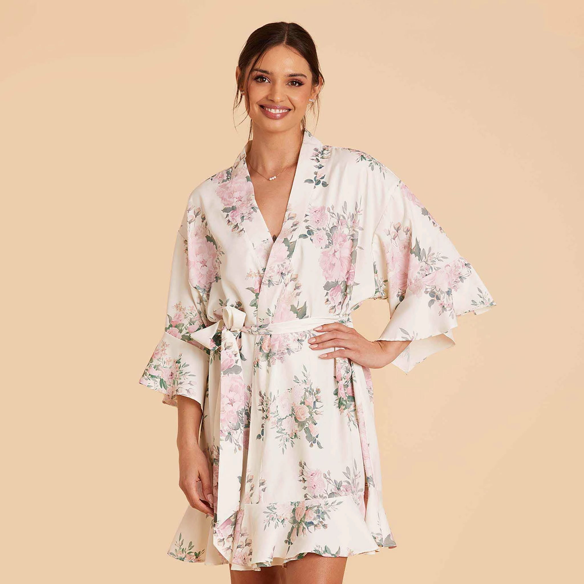 Kenny Floral Ruffle Robe - White Floral Rose 4 Kenny Floral Ruffle Robe - White Floral Rose - Image 4