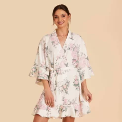 Kenny Floral Ruffle Robe - White Floral Rose 10 Kenny Floral Ruffle Robe - White Floral Rose -US Skirt Sales 2024 white floral rose kenny bridesmaid robe 04