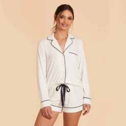 Jonny Long Sleeve Pajama Set - White -US Skirt Sales 2024 white jonny long sleeve bridesmaid pajama set 04