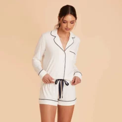 Jonny Long Sleeve Pajama Set - White -US Skirt Sales 2024 white jonny long sleeve bridesmaid pajama set 05