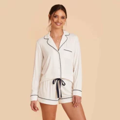 Jonny Long Sleeve Pajama Set - White -US Skirt Sales 2024 white jonny long sleeve bridesmaid pajama set 06