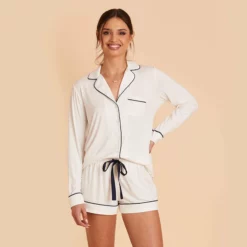 Jonny Long Sleeve Pajama Set - White -US Skirt Sales 2024 white jonny long sleeve bridesmaid pajama set 07