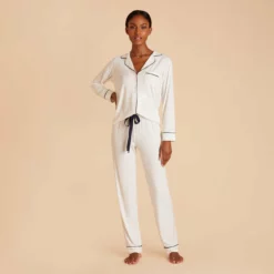 Jonny Long Sleeve Pajama And Pants Set - Ivory 10 Jonny Long Sleeve Pajama And Pants Set - Ivory -US Skirt Sales 2024 white jonny long sleeve pants set bridesmaid pajamas 03