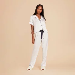 Jonny Satin Short Sleeve And Pant Set - White